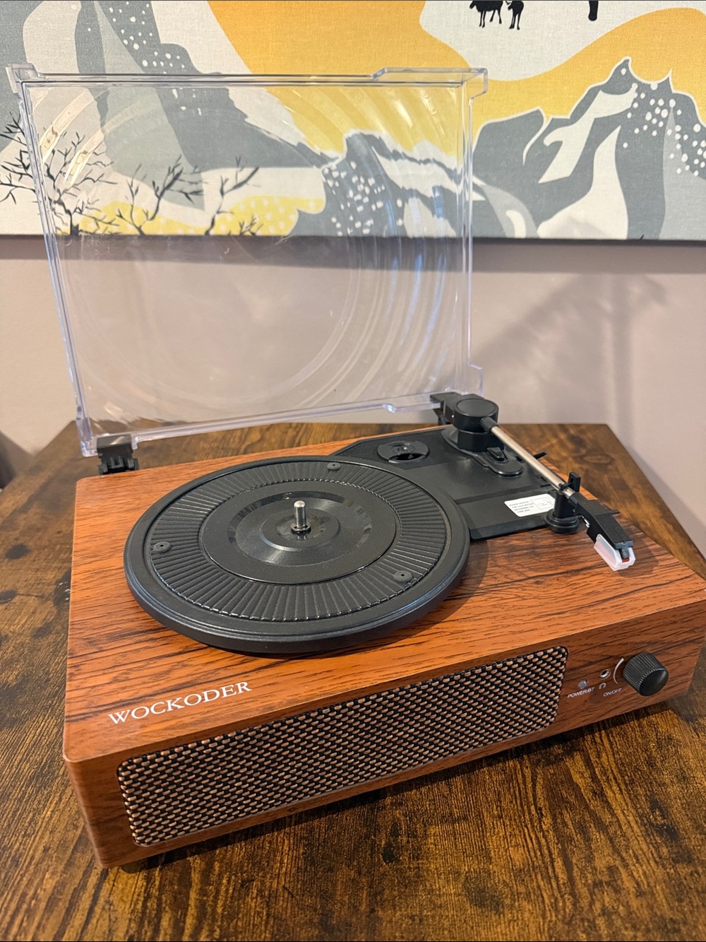 Vintage-Style Turntable in Wood Grain